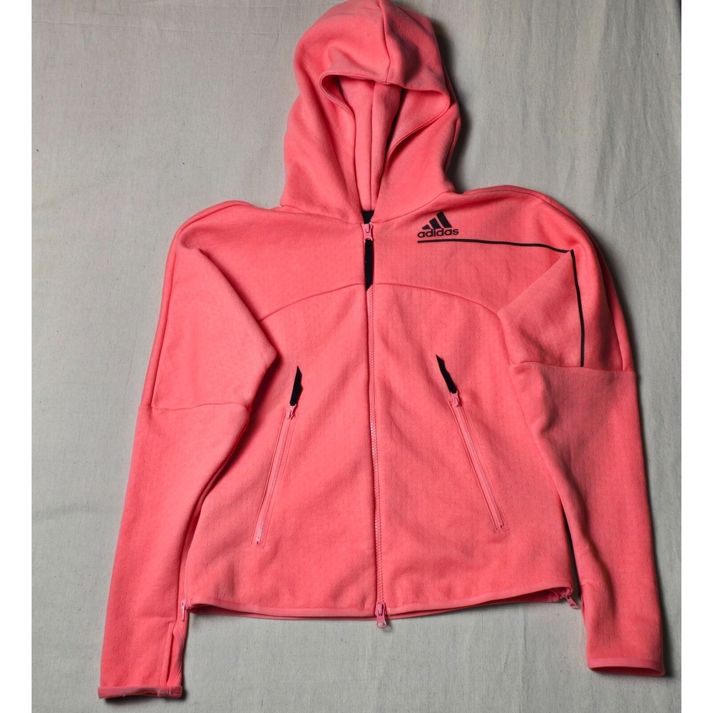 Adidas Pink Front Full‑Zip Hooded‎ Sports Sweatshirt Size Small With Pockets